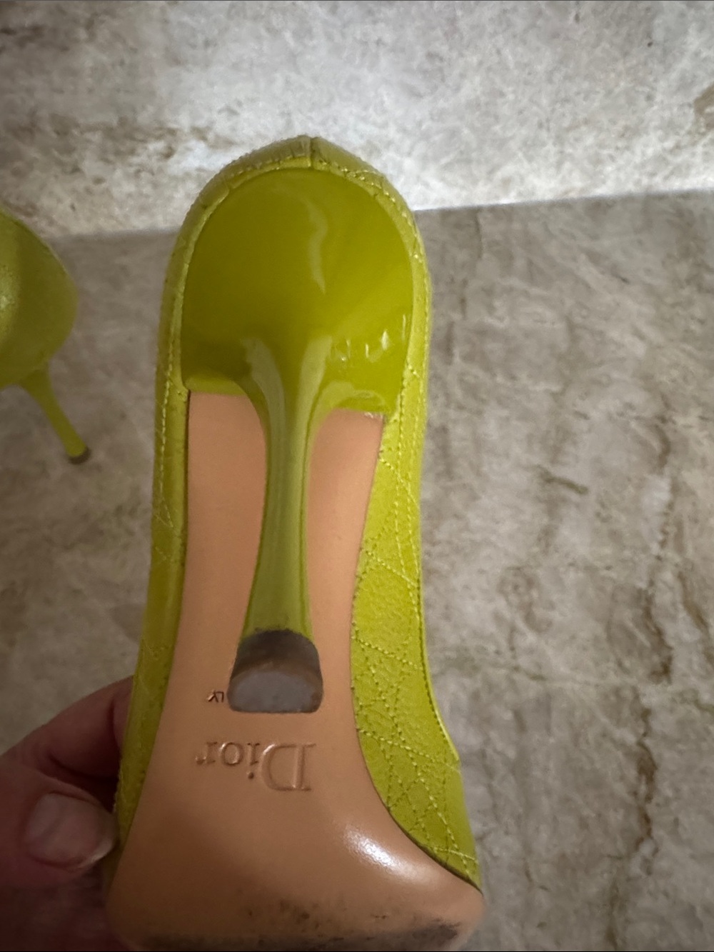 Dior Lime Green Quilted Peep-Toe Leather Pumps - Picture 4 of 10